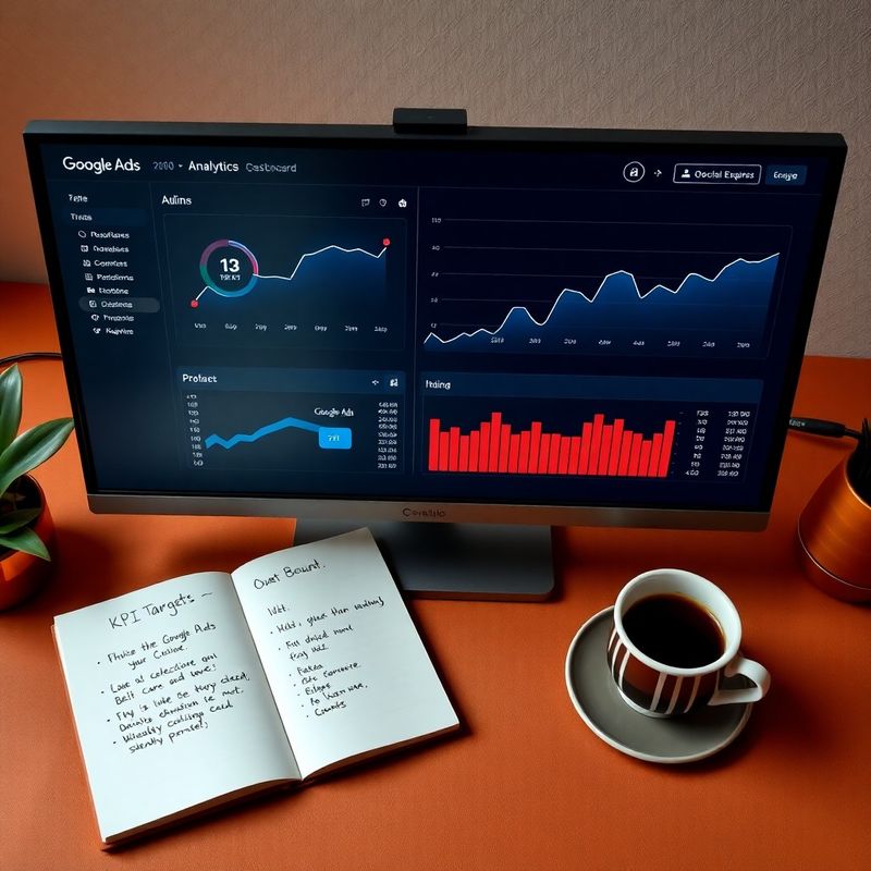 Dashboard analytics con grafici Google Ads su monitor